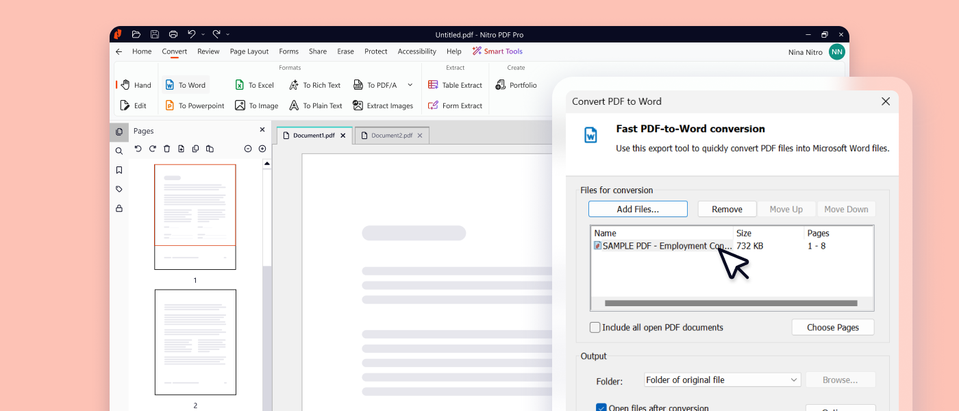 Nitro PDF Pro converting a document to Word, Excel, PowerPoint PDF/A and image